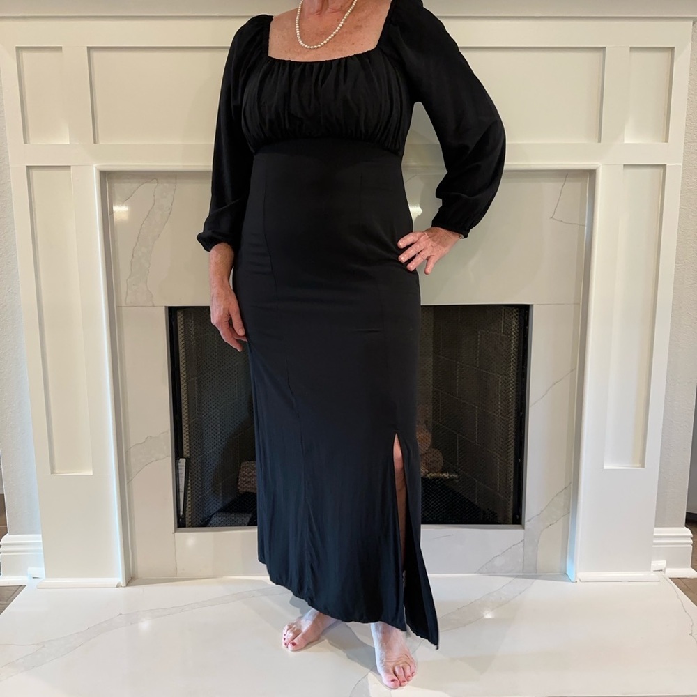 Old Navy Fit and Flare Crepe Black Jack Long Sleeve Dress, Size Large, NWOT